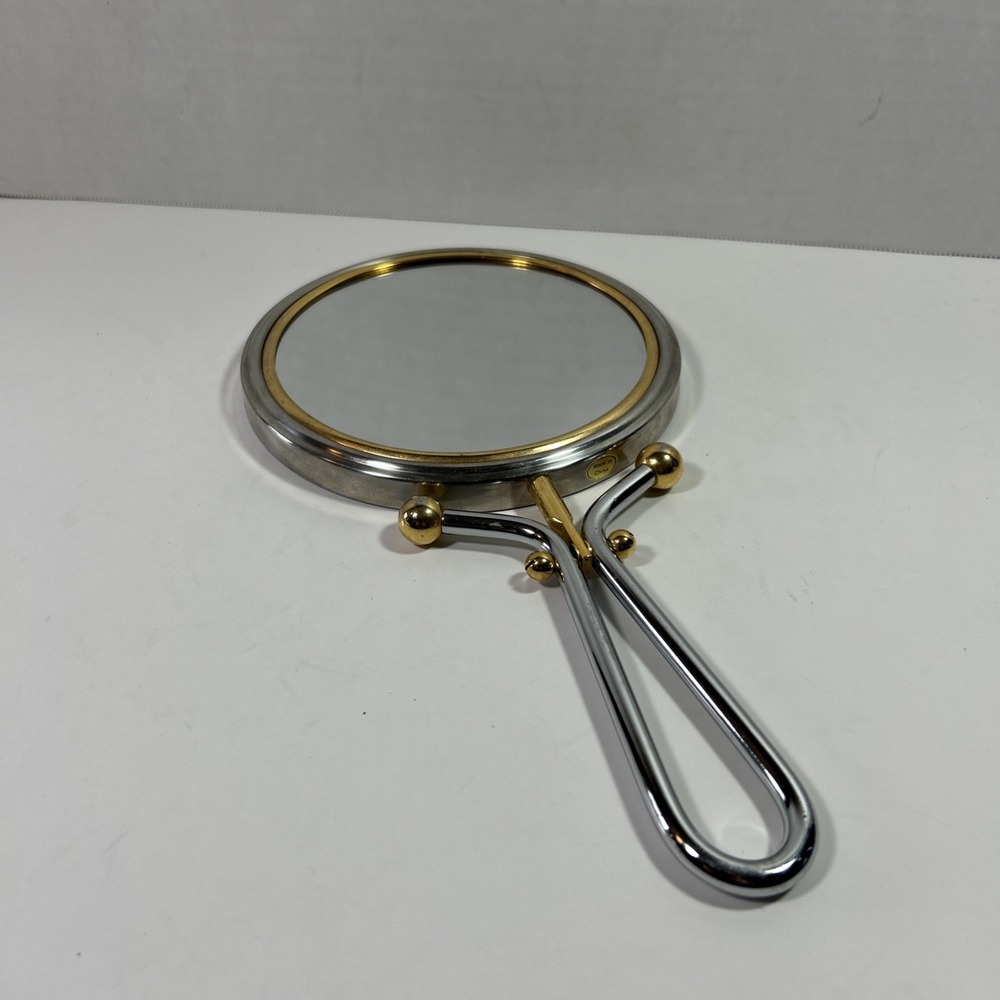 vintage personal mirror With Handle Silver‎ & Gold